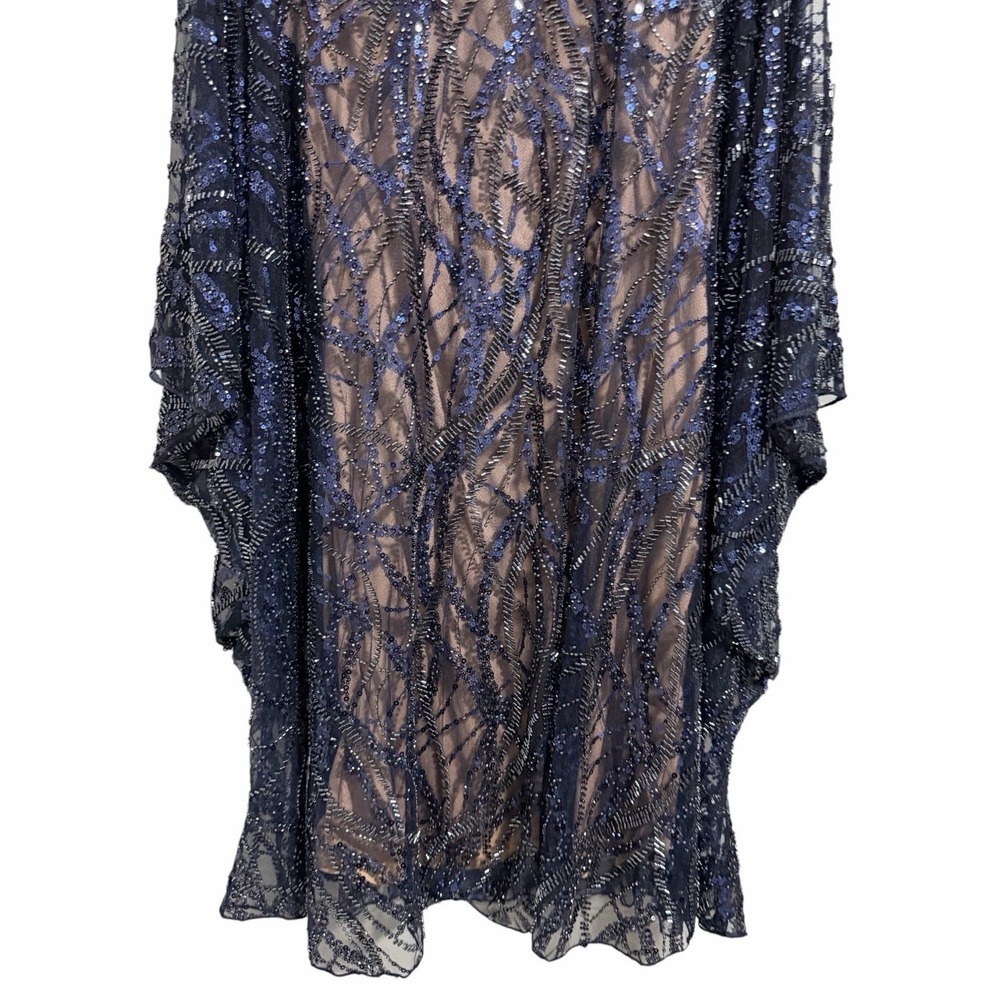 $568 Tadashi Shoji Blue Beaded Sequined Jewel Neck Sheath Dress Women's Size S - Picture 5 of 14